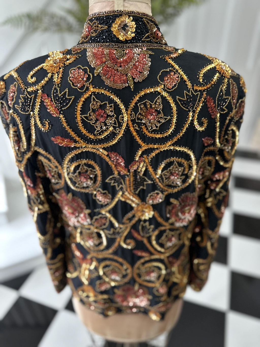 1990s Silk with bronze and gold  sequin long sleeve jacket