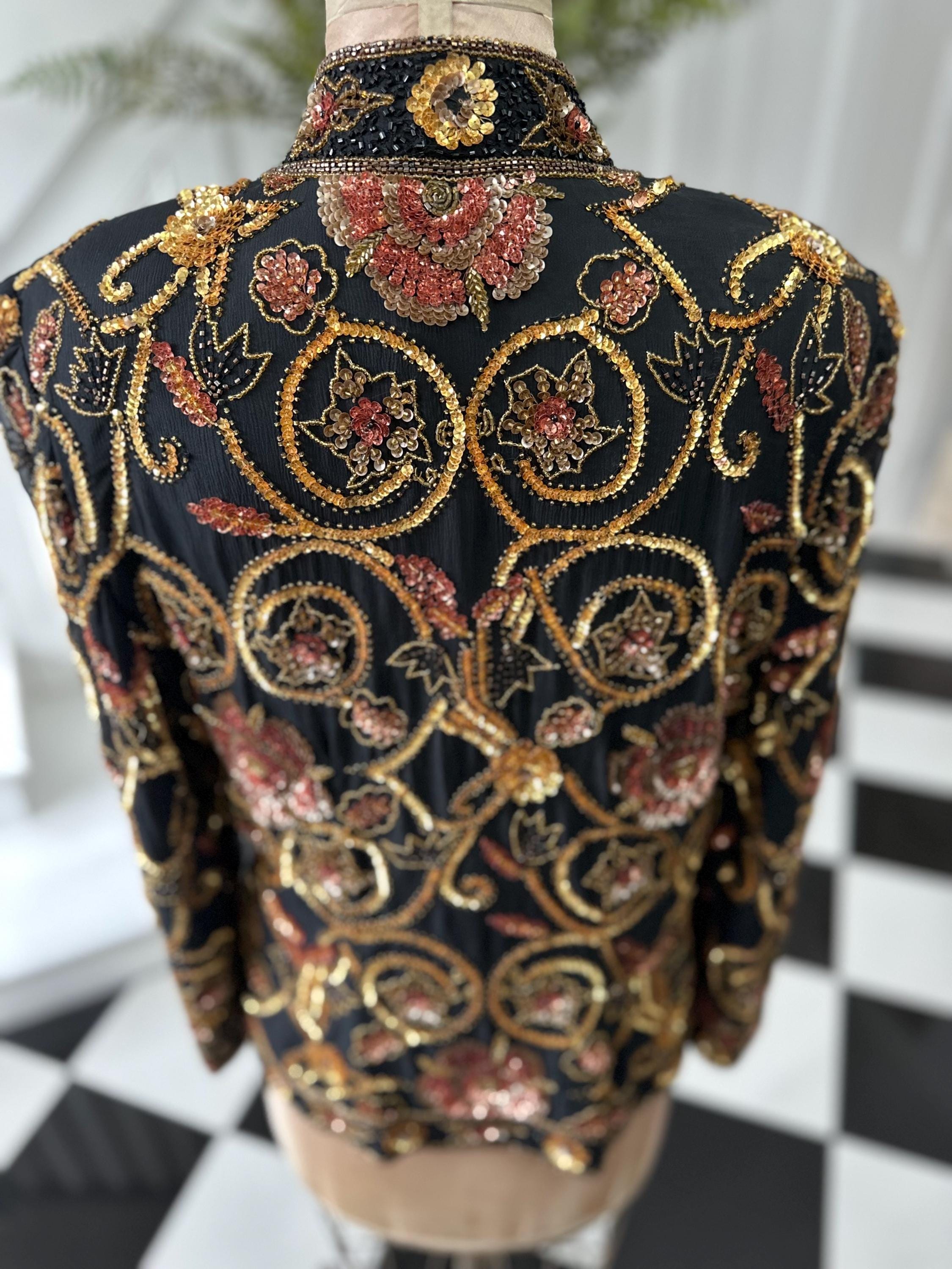 1990s Silk with bronze and gold  sequin long sleeve jacket