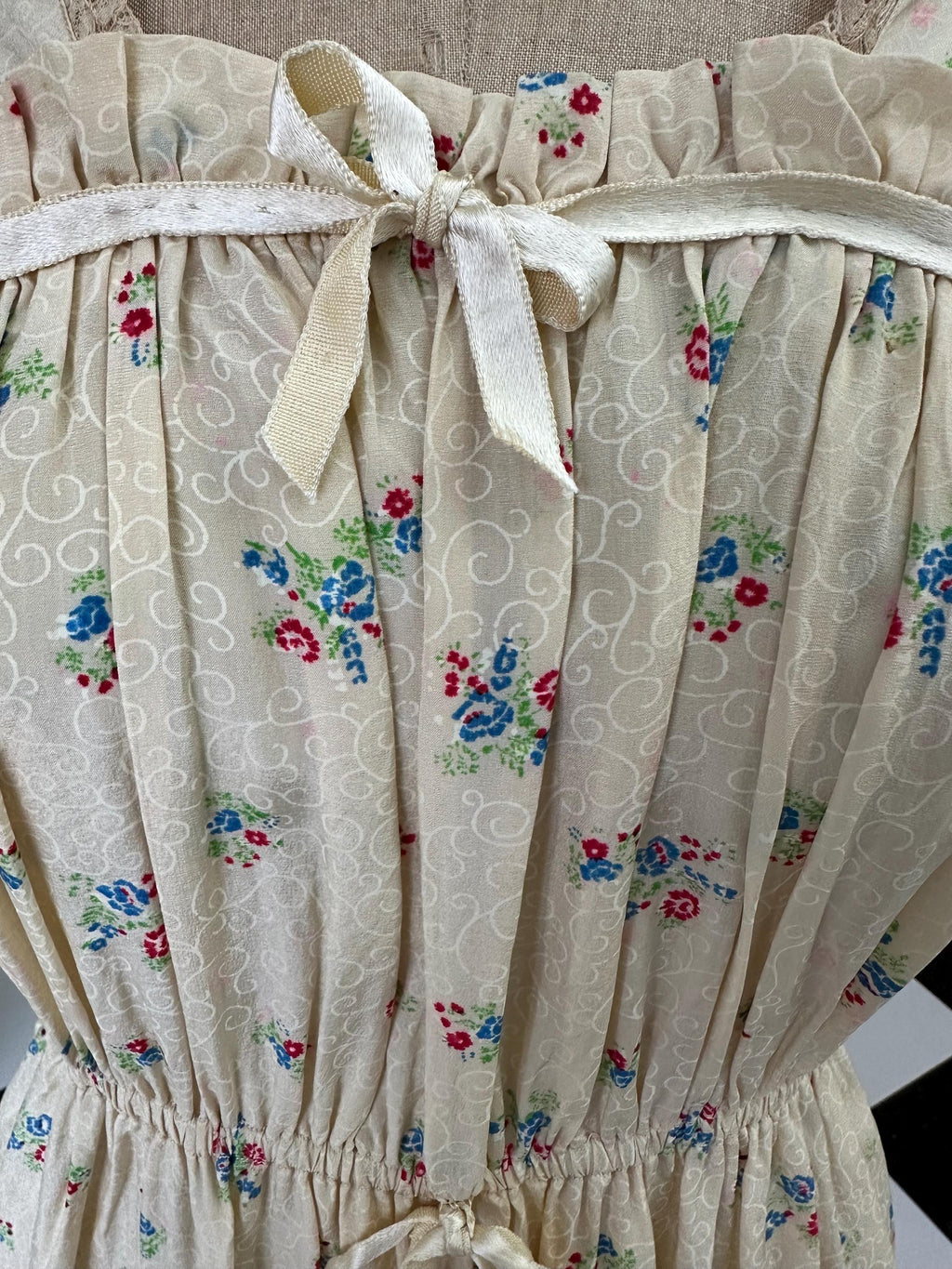 Vintage 1940s Silk Dress with Tiny Floral Details