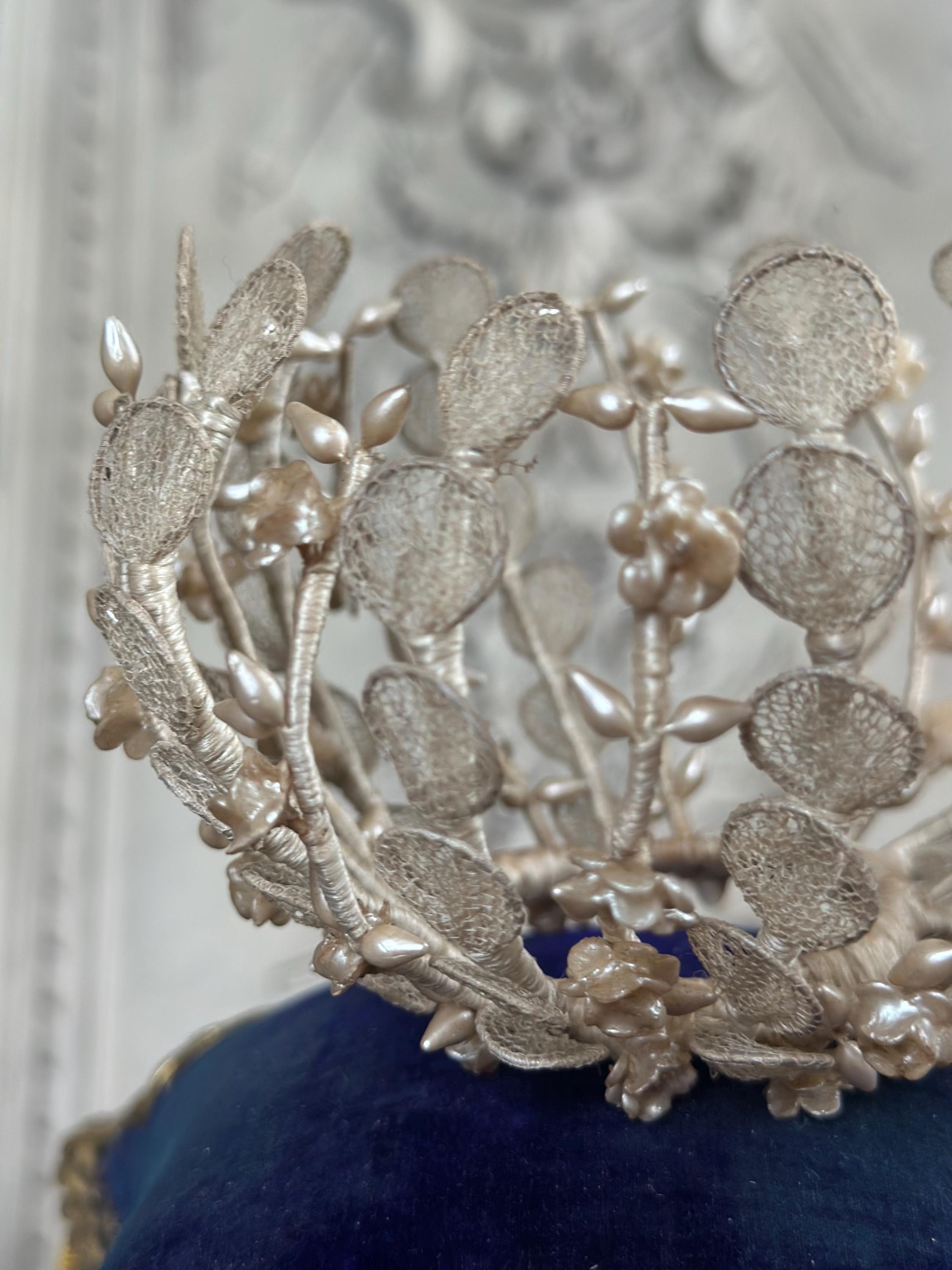 Victorian Edwardian Antique Wax Floral Tiara crown