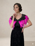 1930s vintage style hot pink cerise pink feather cape  with black embellishment