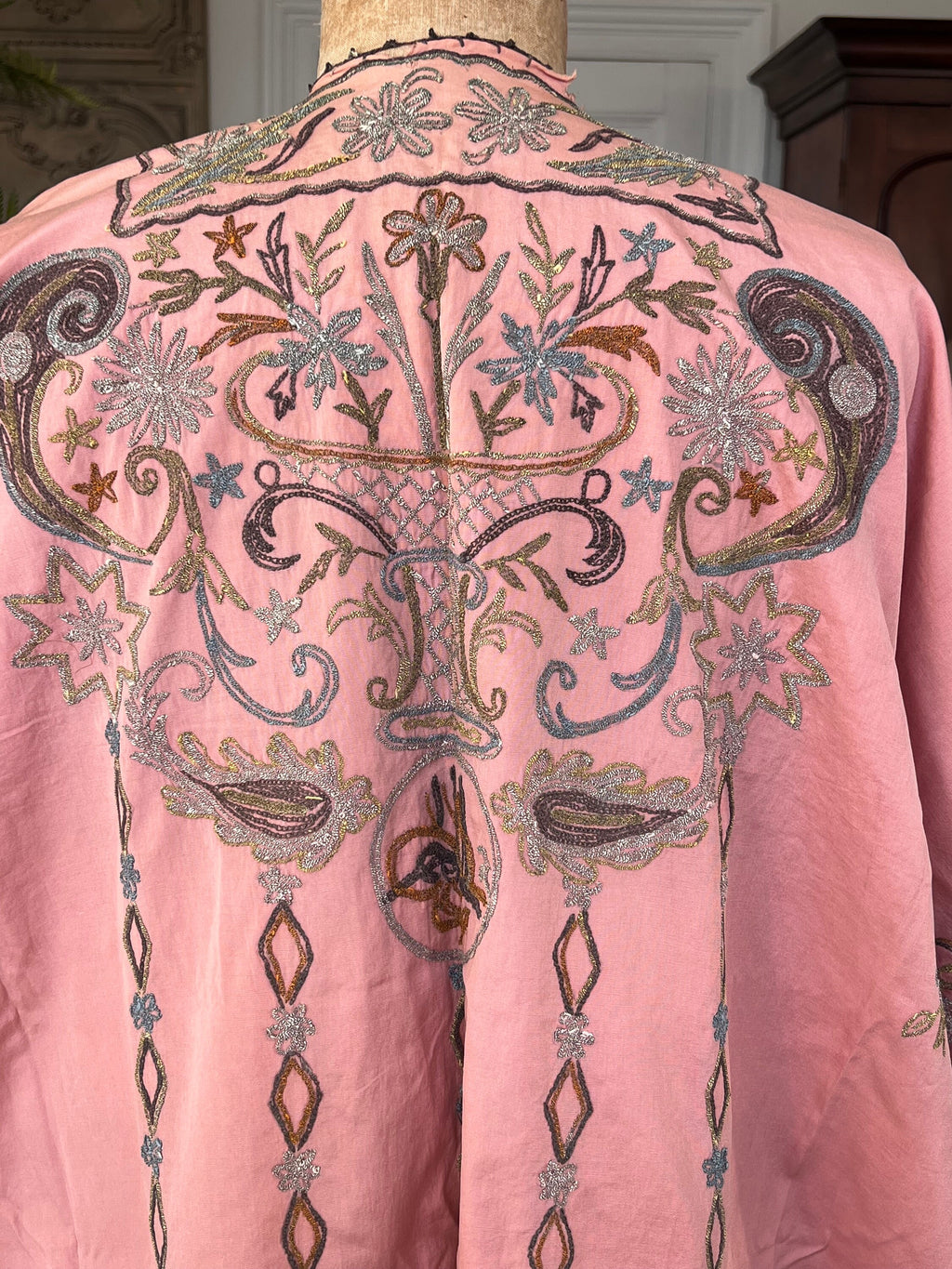 Antique Ottoman robe kimono with embroidered in pale old rose  pink
