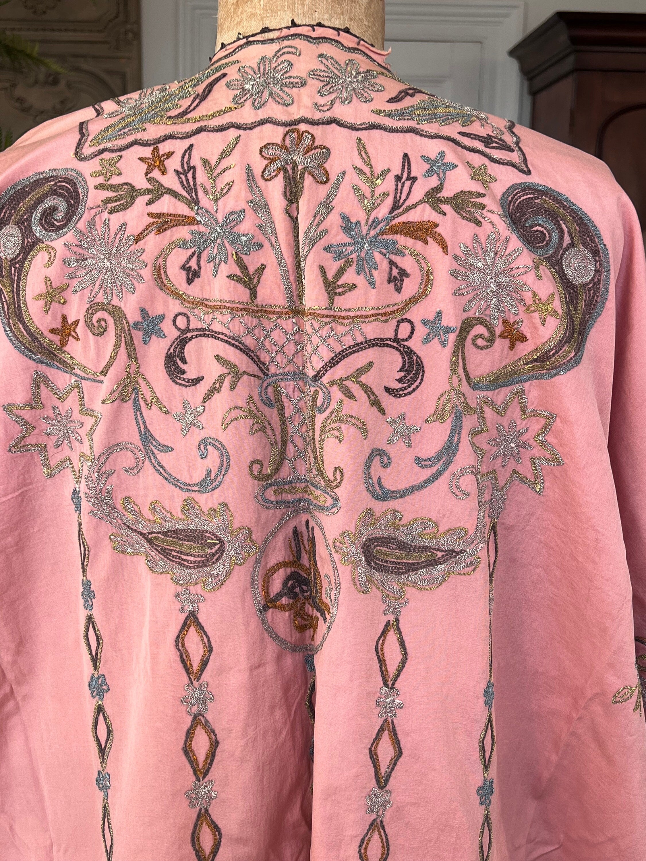 Antique Ottoman robe kimono with embroidered in pale old rose  pink