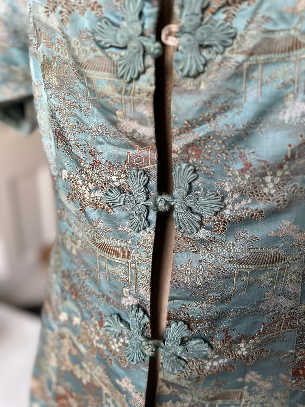 1930s Duck egg blue Silk Chinese robe house coat