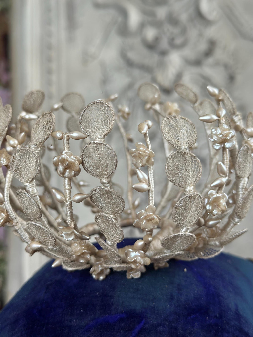Victorian Edwardian Antique Wax Floral Tiara crown