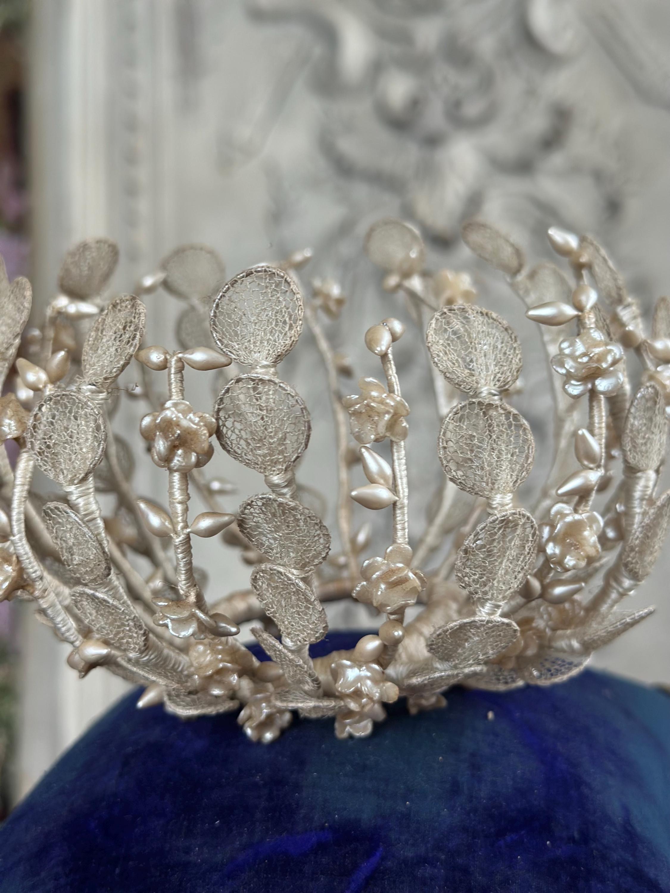 Victorian Edwardian Antique Wax Floral Tiara crown