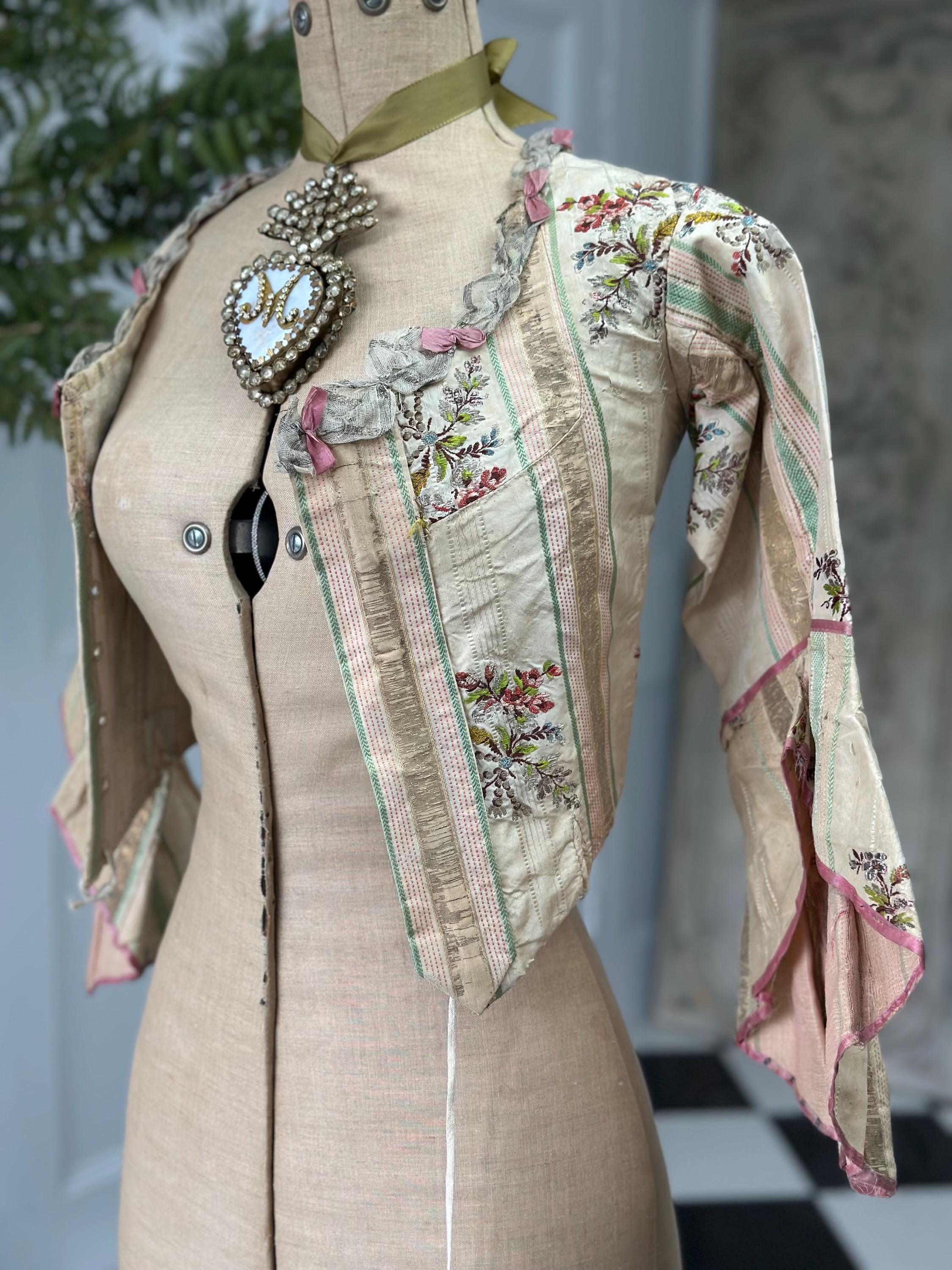 Rare 1770s Spitalfields Silk Bodice with Elegant Trimming Museum Quality Collectible