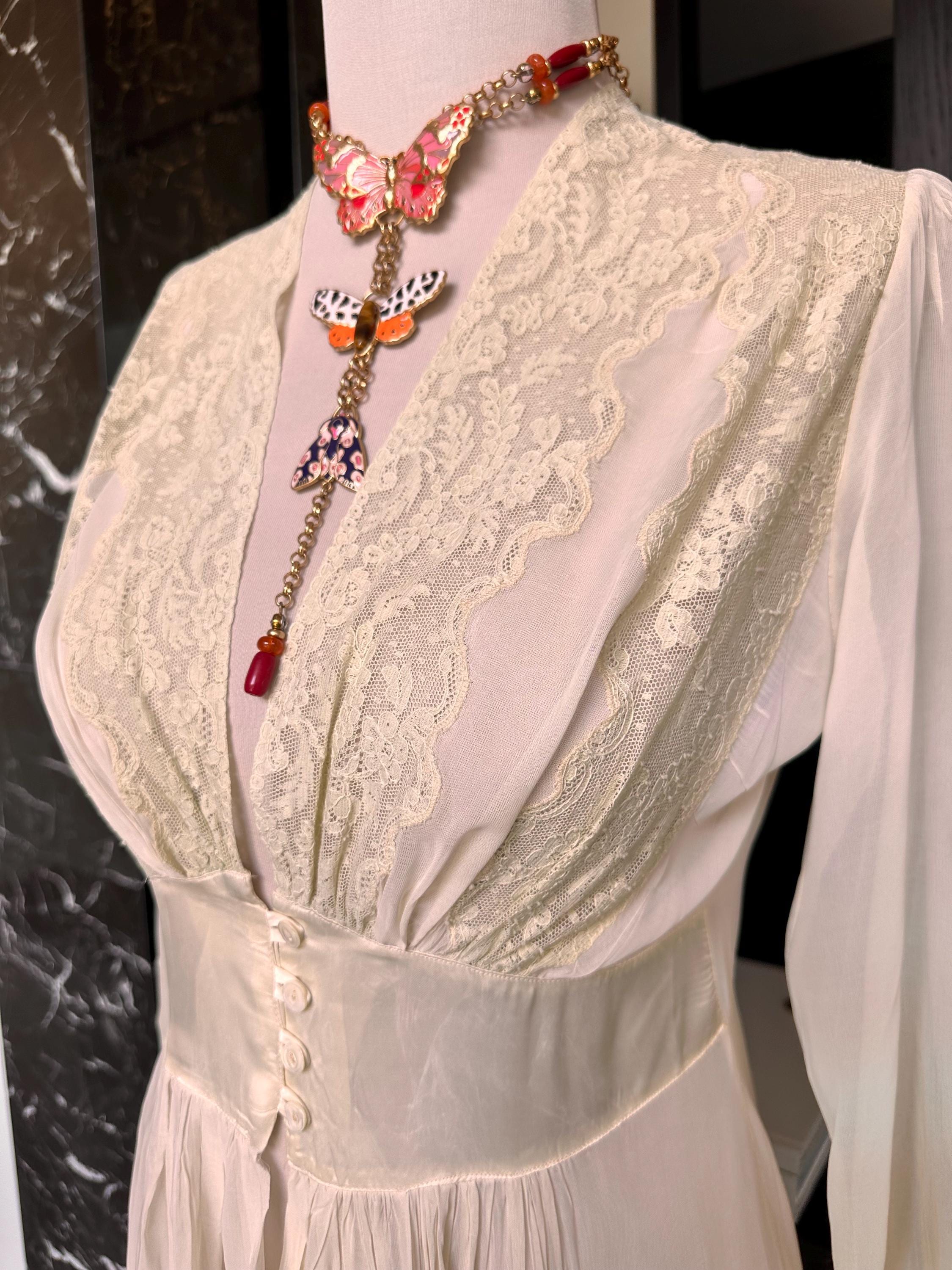 Vintage Forty Winks Ivory Lace Peignoir 1940s  Sheer Bridal Nightgown