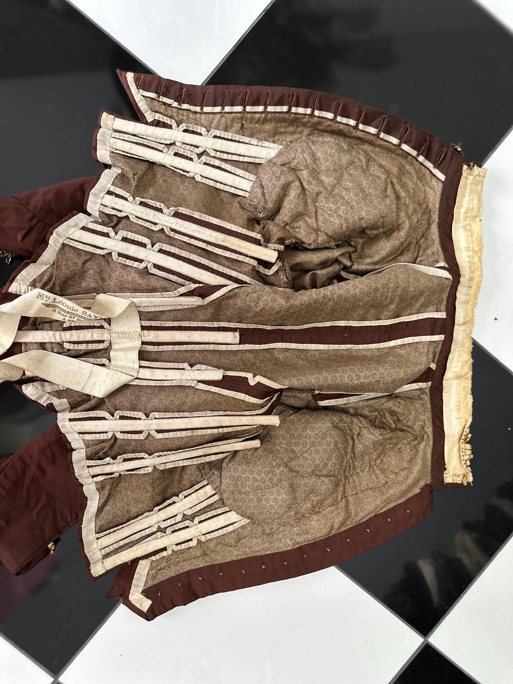 1880s French Silk Bodice: Bronze Brown Glass Beaded Embellishments