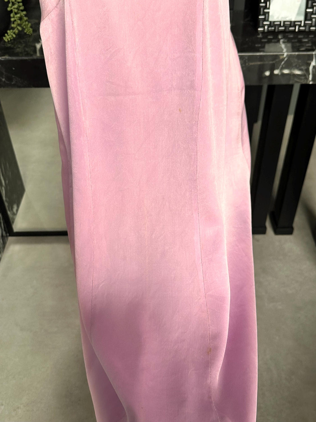 Large size. Antique 1930s Lilac Silk Slip – Authentic Lace embroidery Inset Bias-Cut