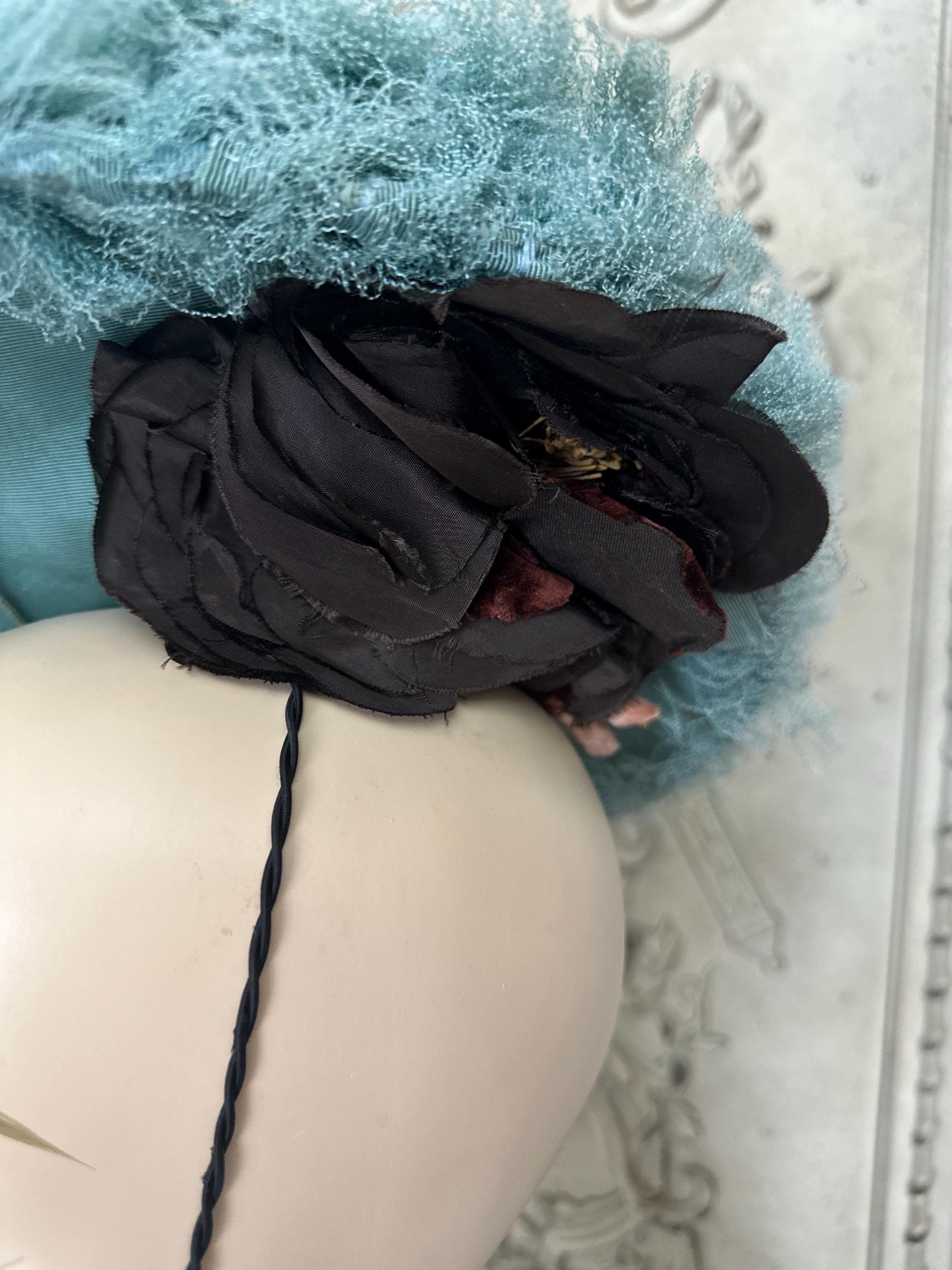1950s Blue Silk Grosgrain Hat with Silk Flower