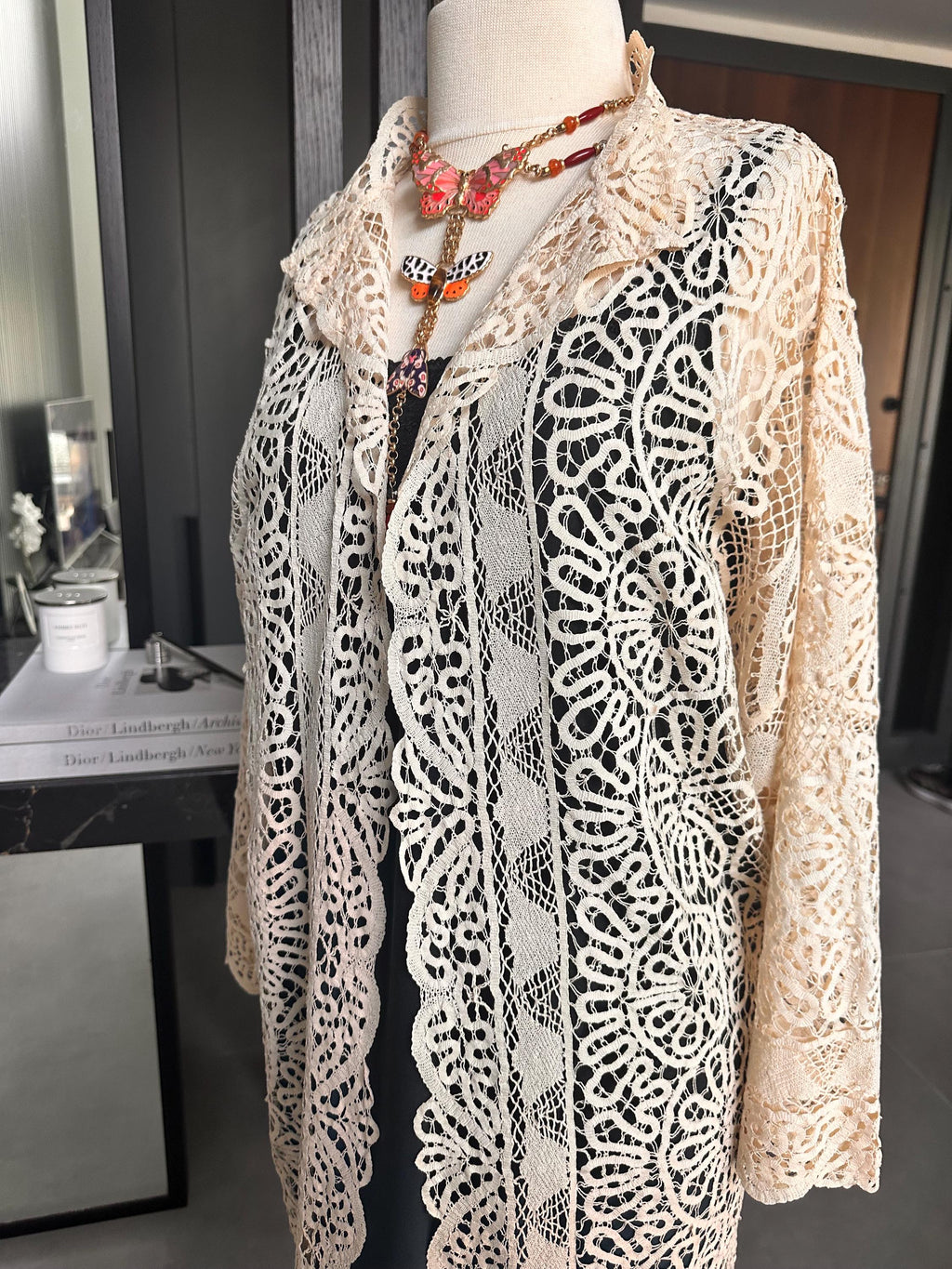 Vintage Art Deco Tape Lace Duster | 1920s-1940s Guipure & Battenberg Robe