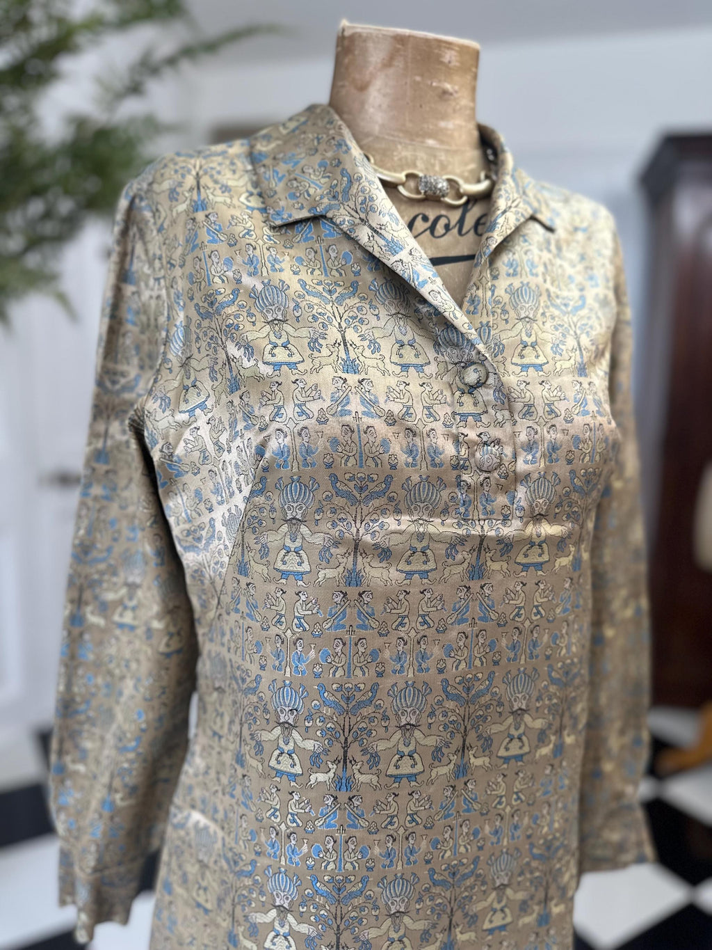 1960s Parisian golden silk dress