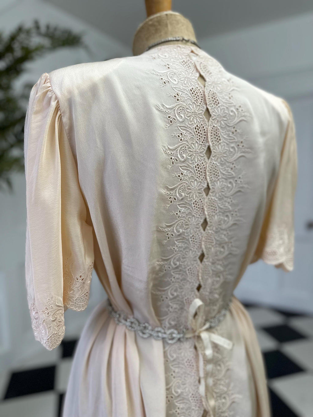 Vintage 1970 Peach Gown robe  Elegant Embroidery Sultry Details