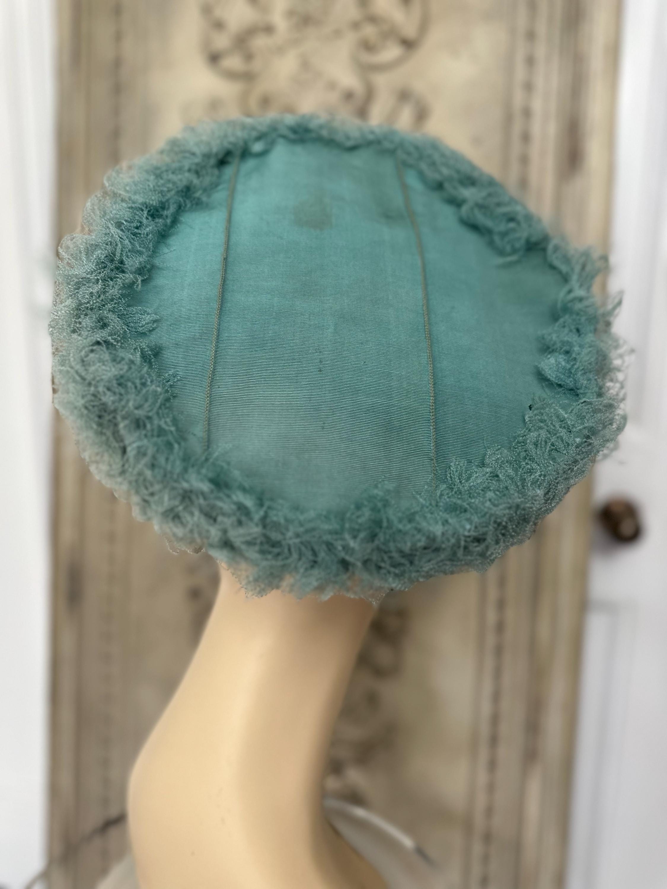 1950s Blue Silk Grosgrain Hat with Silk Flower