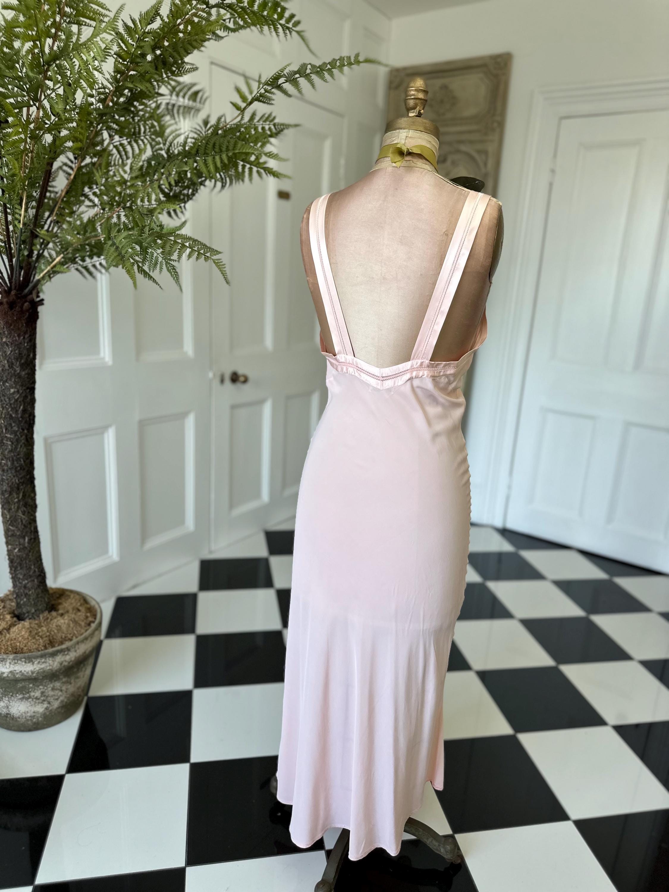 1930s Vintage Long Bias Cut Slip peach Dress by Barbizon