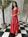 1940s Red Taffeta Evening Dress: Sequin Old Hollywood Gown (UK 12/14)