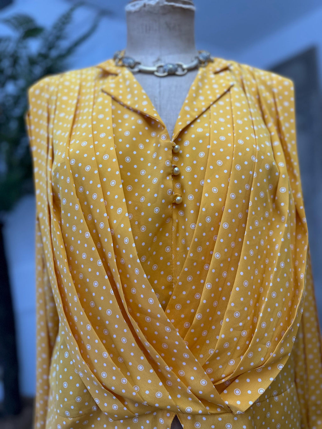 1980s Yellow polka dot blouse