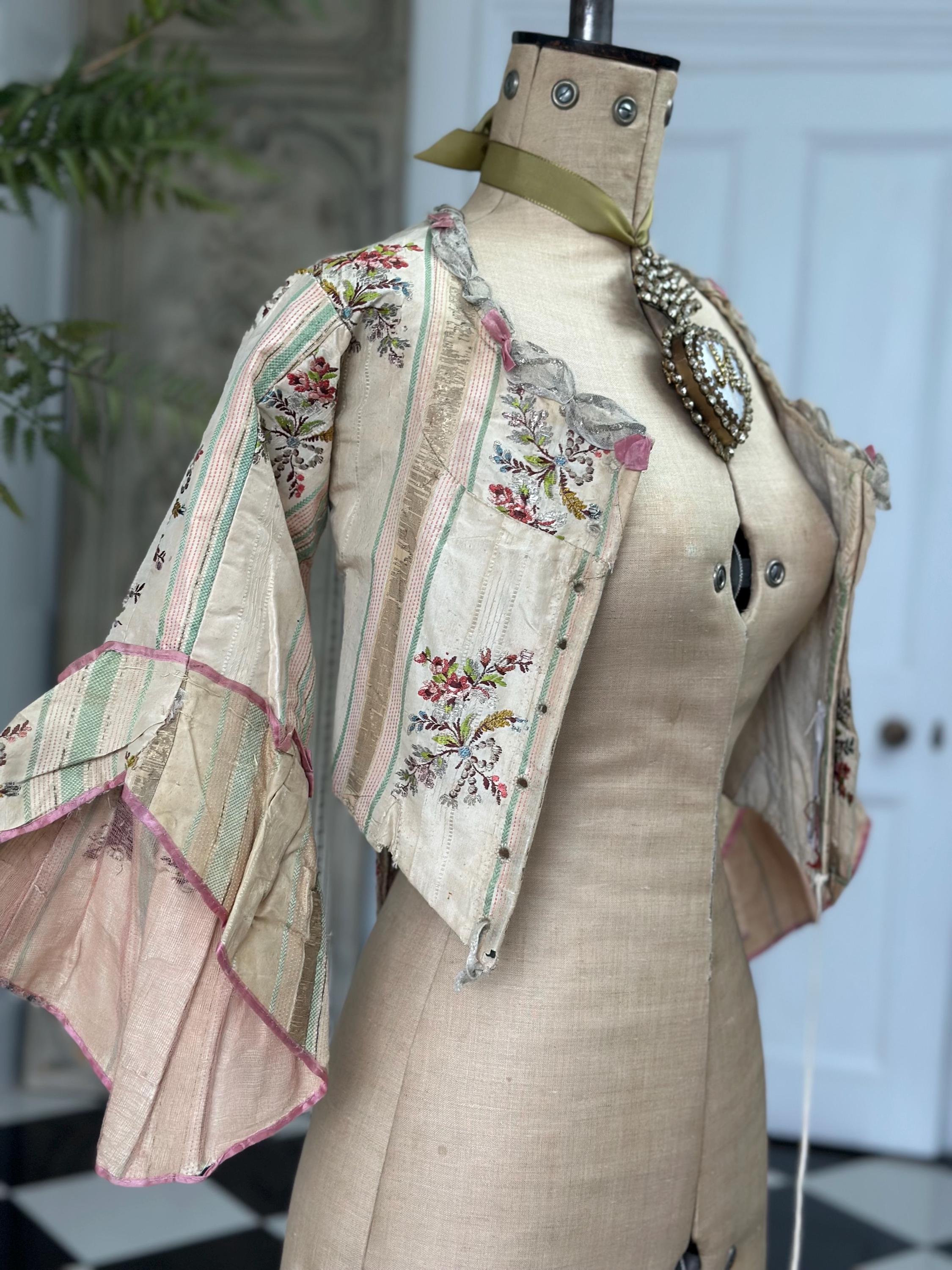 Rare 1770s Spitalfields Silk Bodice with Elegant Trimming Museum Quality Collectible