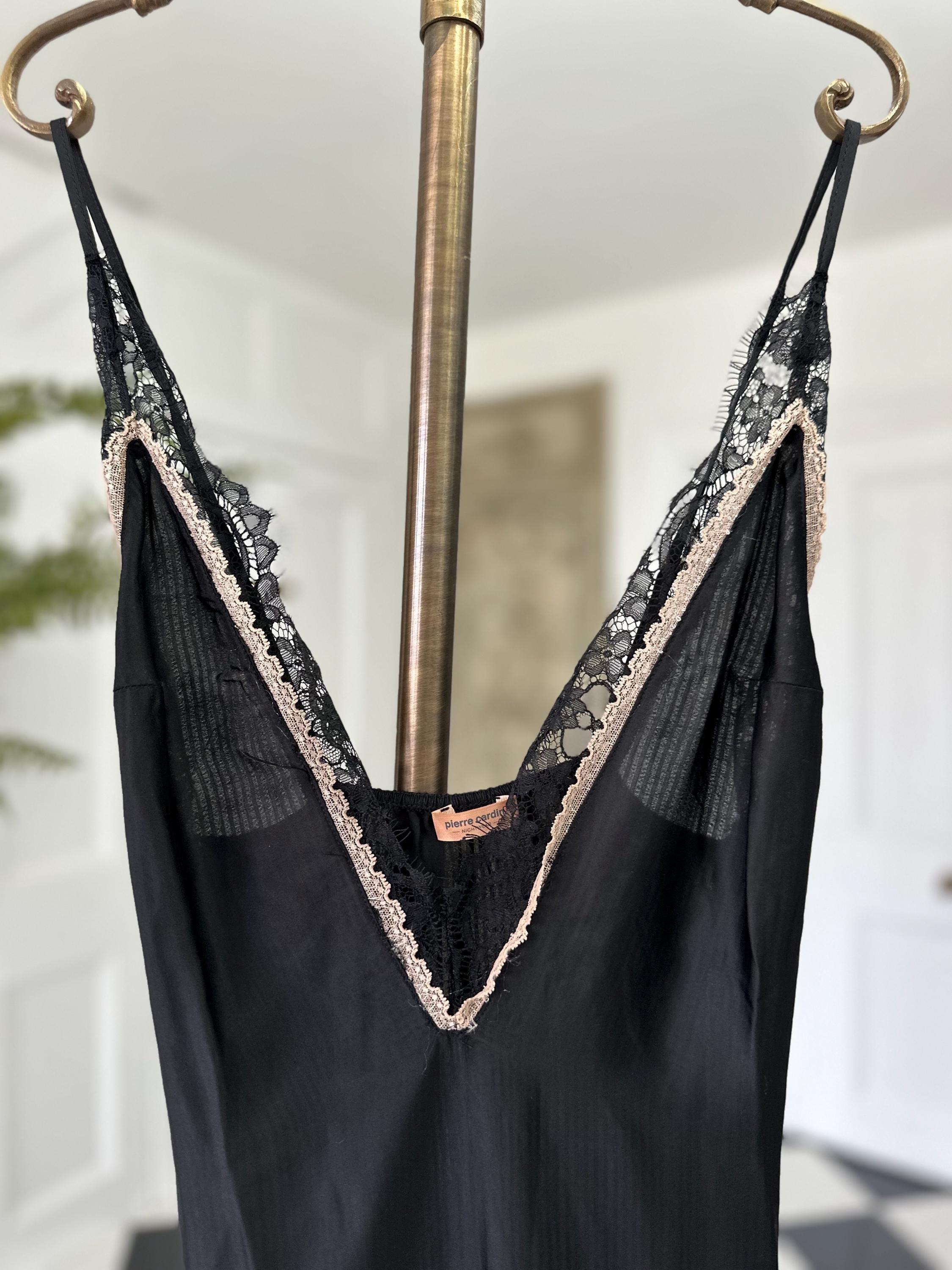 Vintage style black plunge neck lace slip dress Pierre Cardin. Extra small size