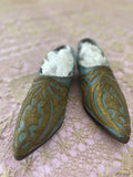 Antique Ottoman 19th century leather shoes with gold embroidery