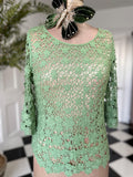 Green Hand Embroidered Knit Jumper: 3/4 Sleeves