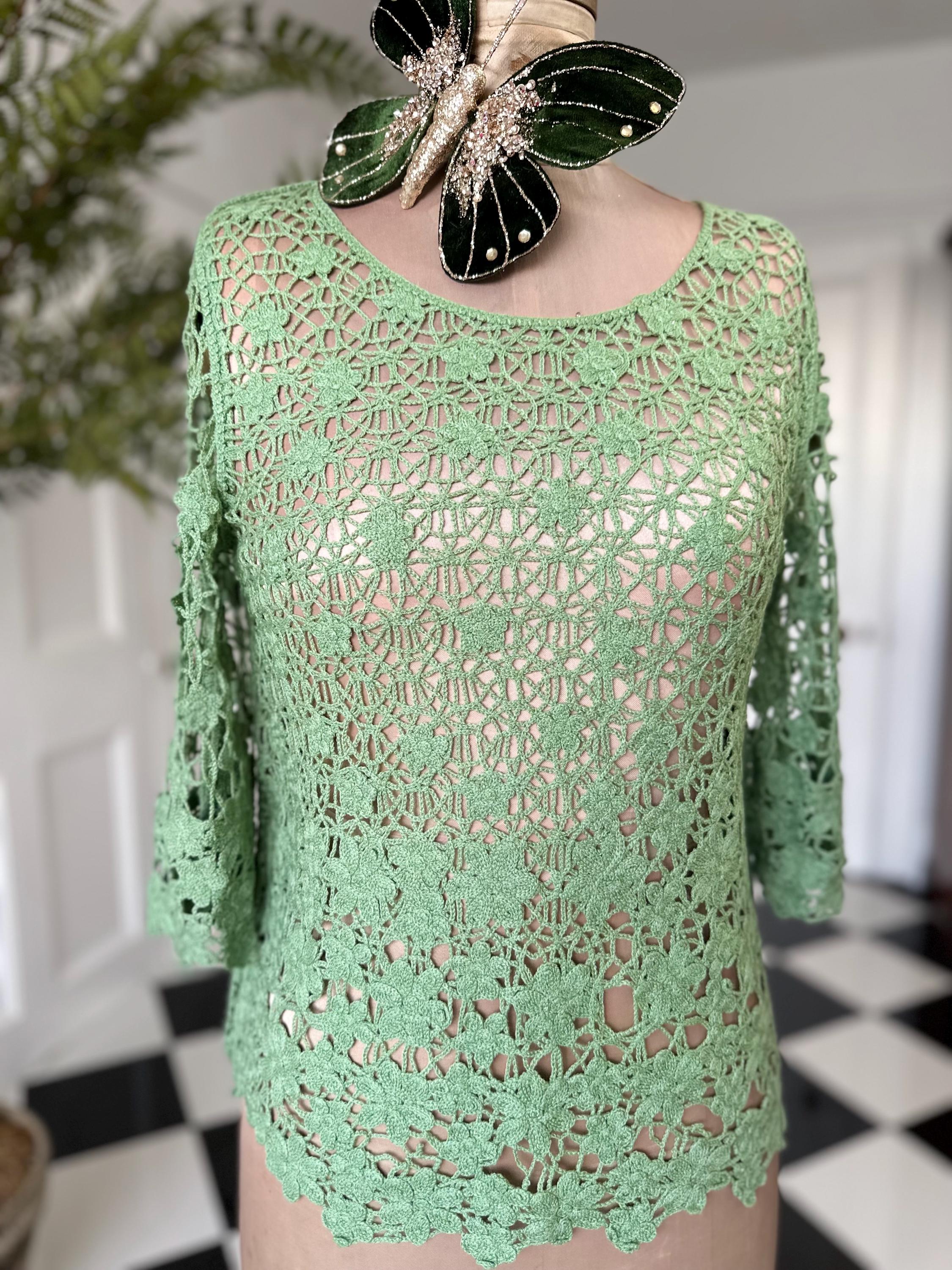 Green Hand Embroidered Knit Jumper: 3/4 Sleeves