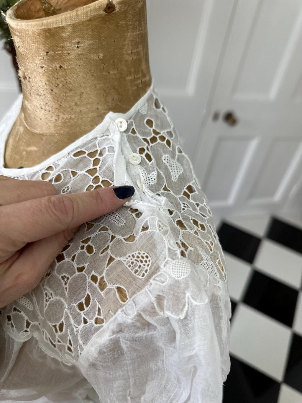 1940s white organdie cutout lace dress