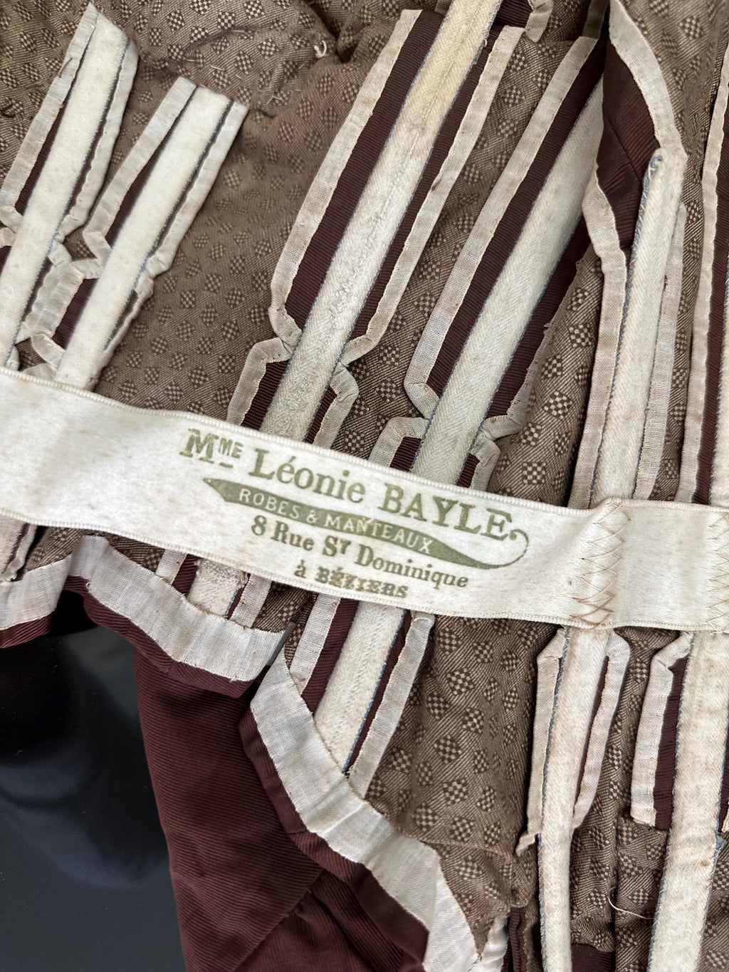 1880s French Silk Bodice: Bronze Brown Glass Beaded Embellishments