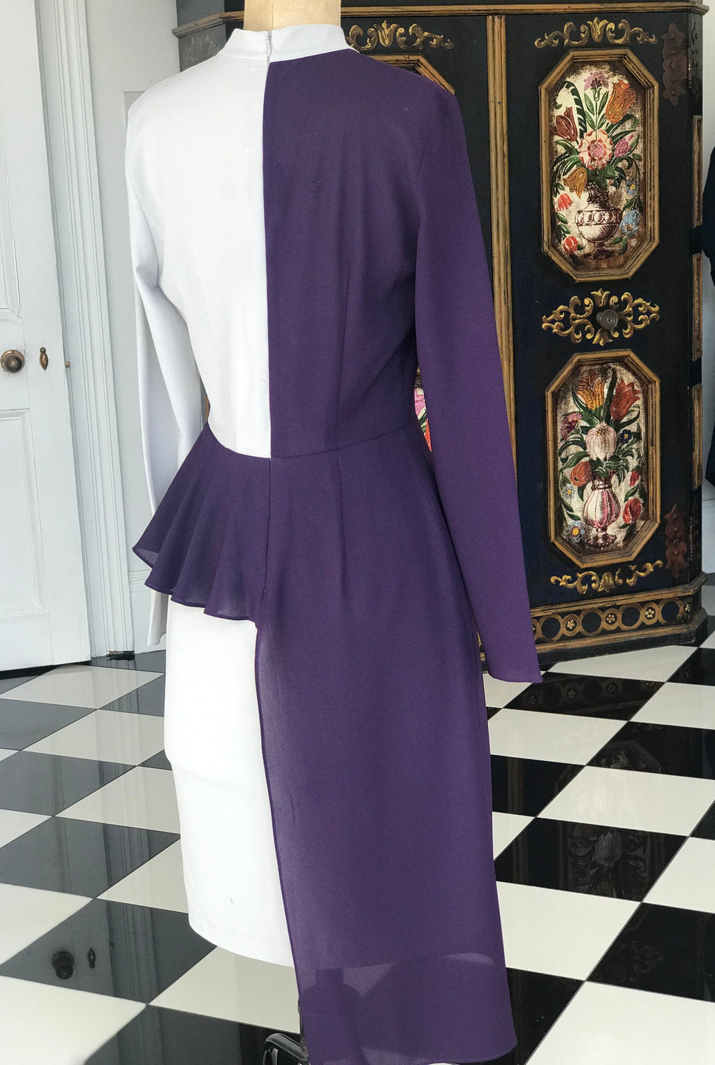 Y2K NWT Isabel Garcia Asymmetrical Color-Block Midi Dress | Purple & Dove Grey