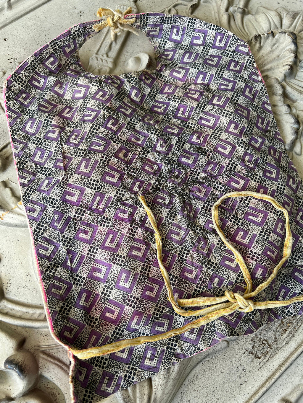 Antique Ottoman pink silk baby bib with embroidery