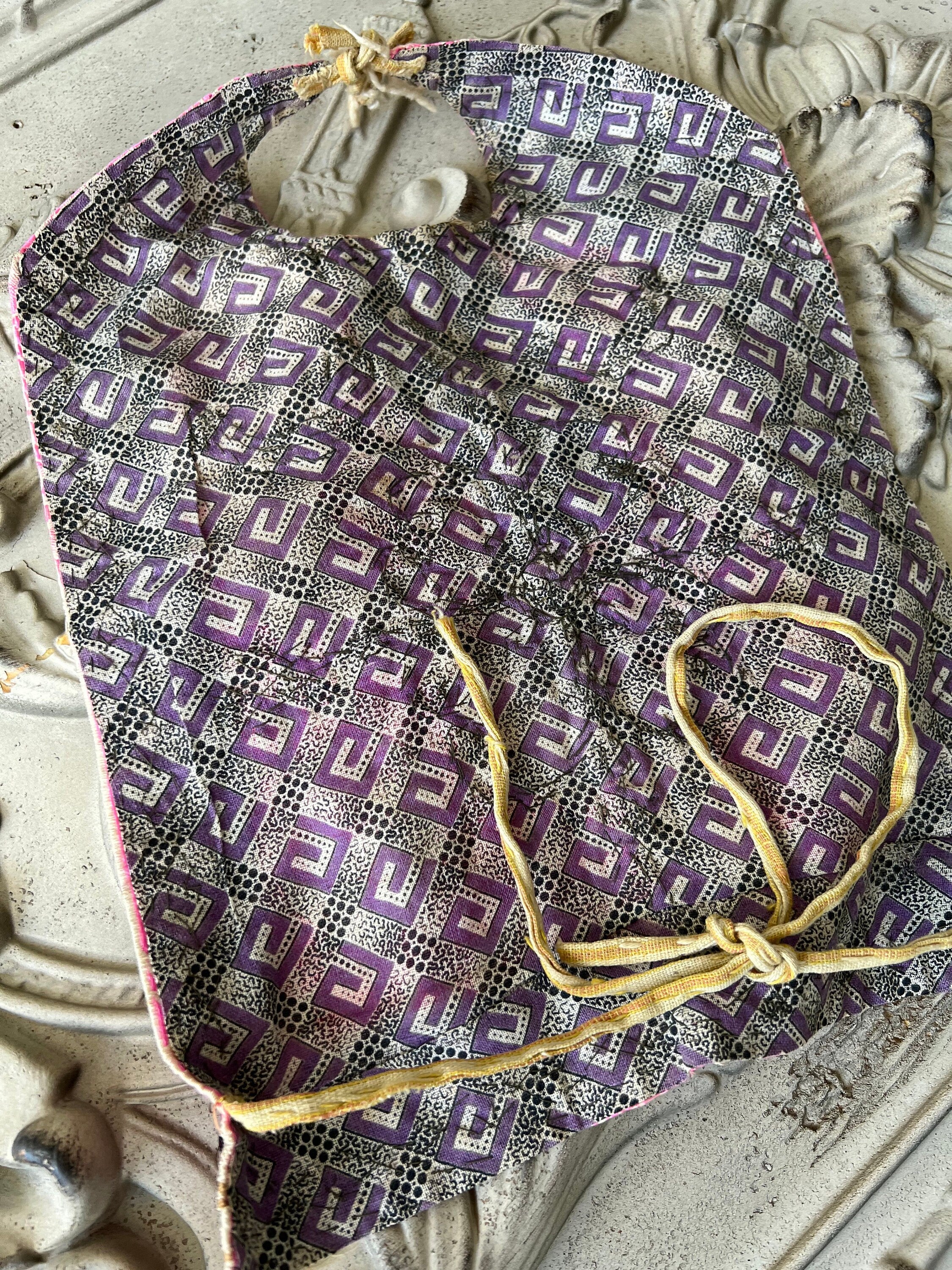 Antique Ottoman pink silk baby bib with embroidery