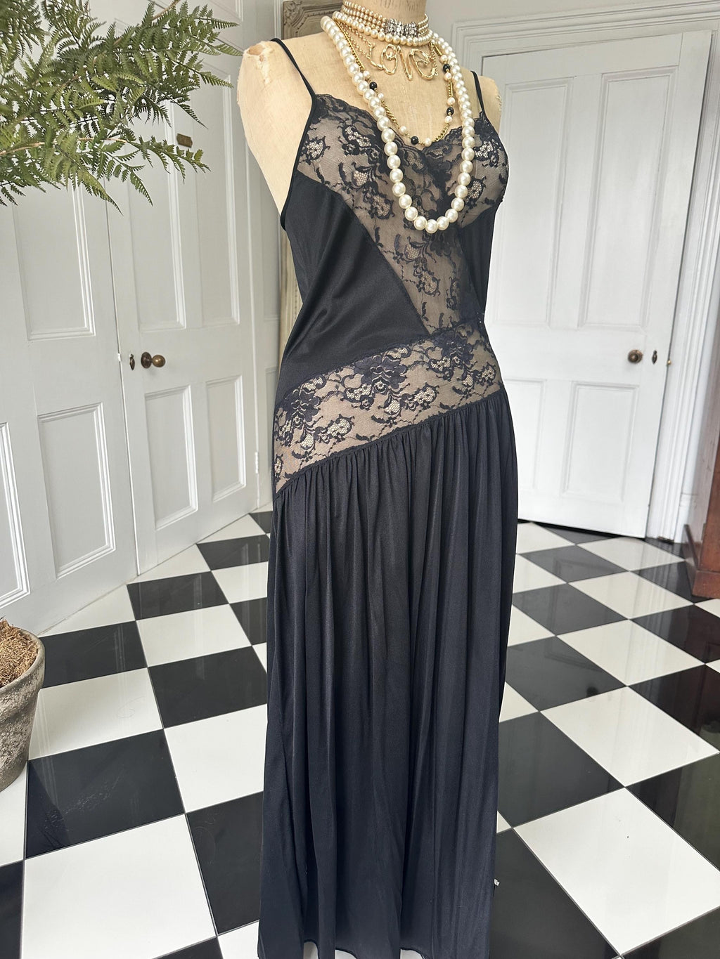 Vintage 1950 black lace slip dress lingerie