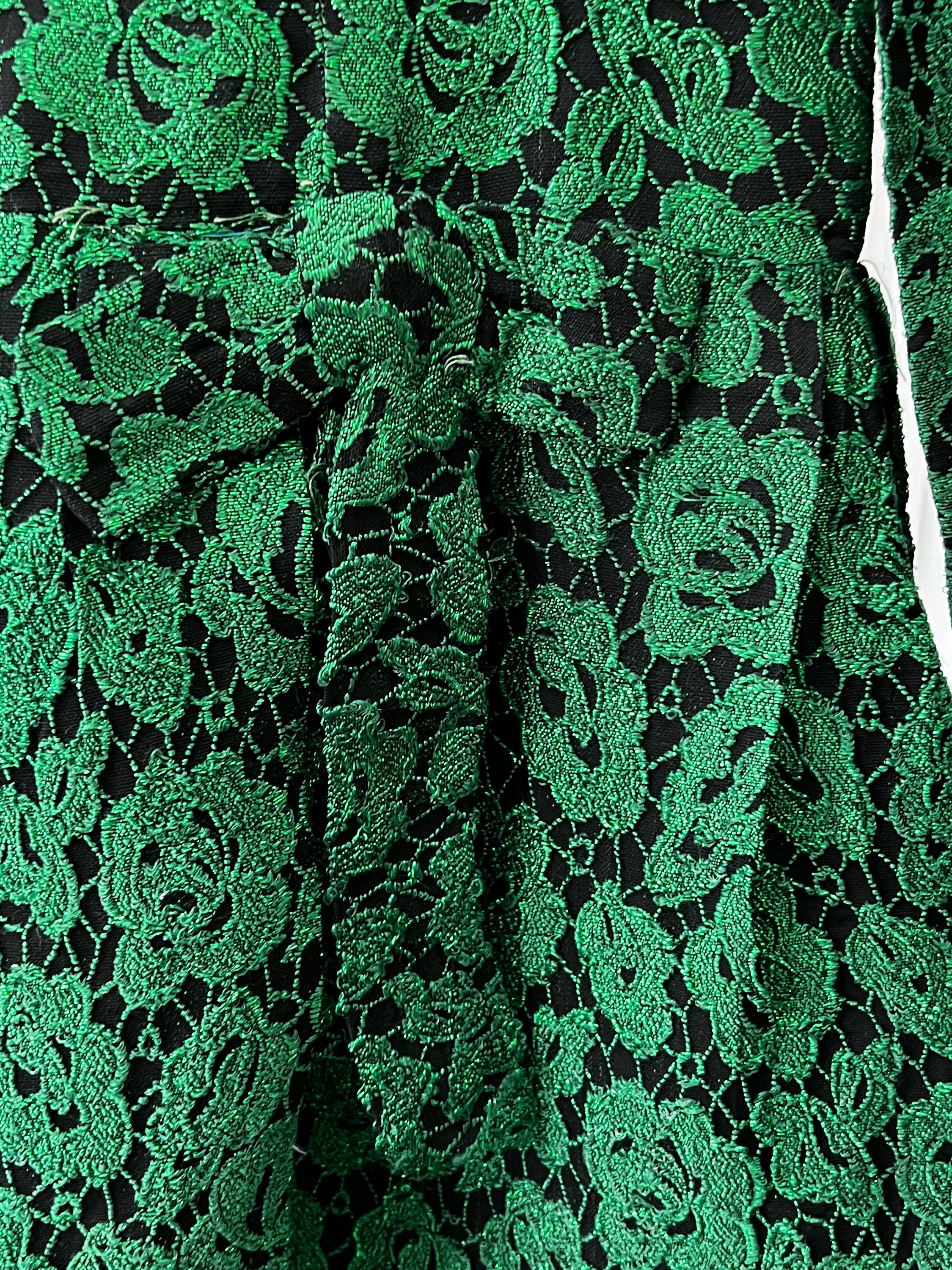 1950s 1960s Vintage lame emerald green cocktail dress