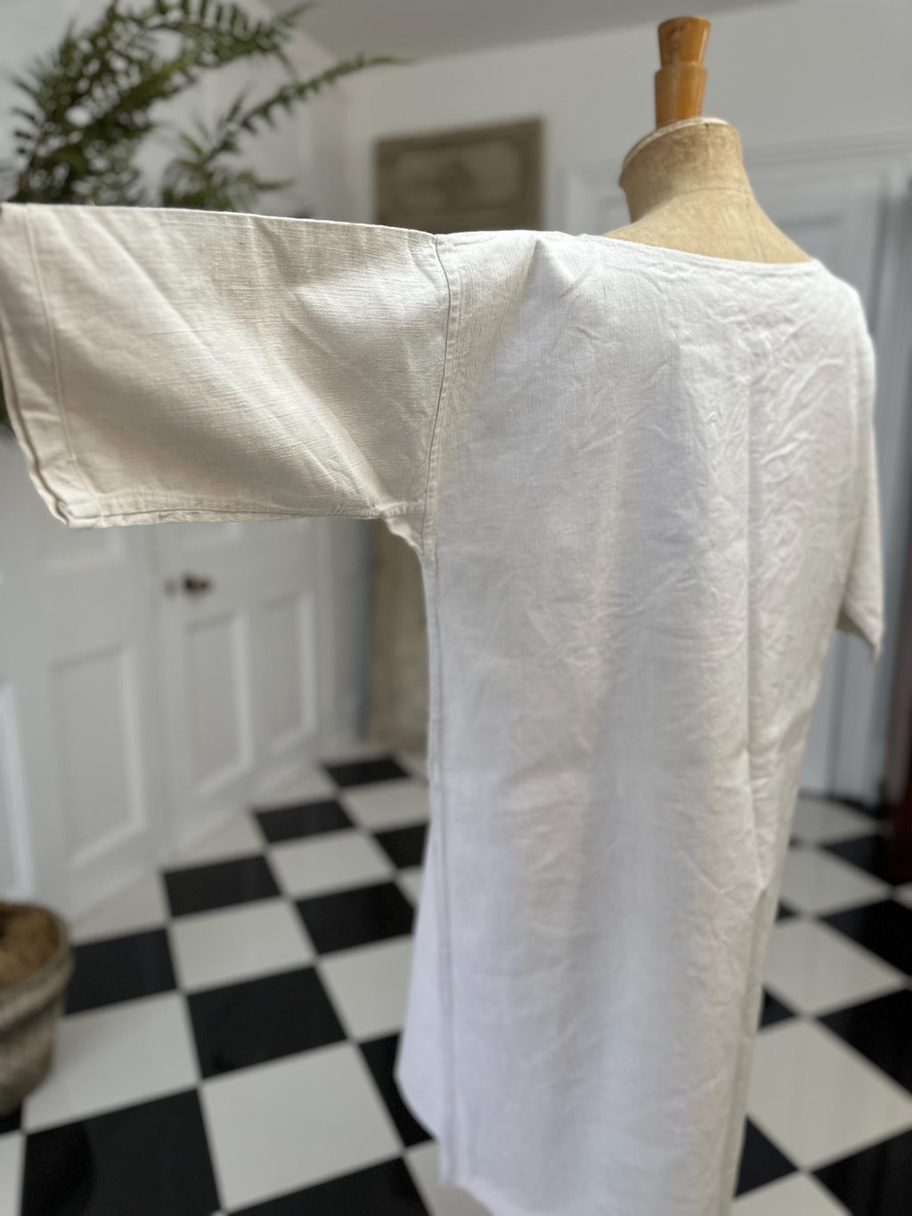 1800s antique French  hemp linen smock dress  monogram ML