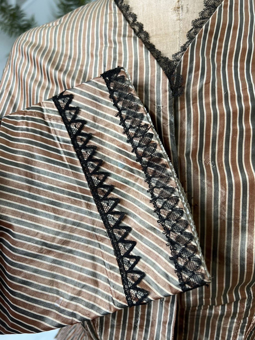 1850s silk bodice blouse in golden bronze  stripes