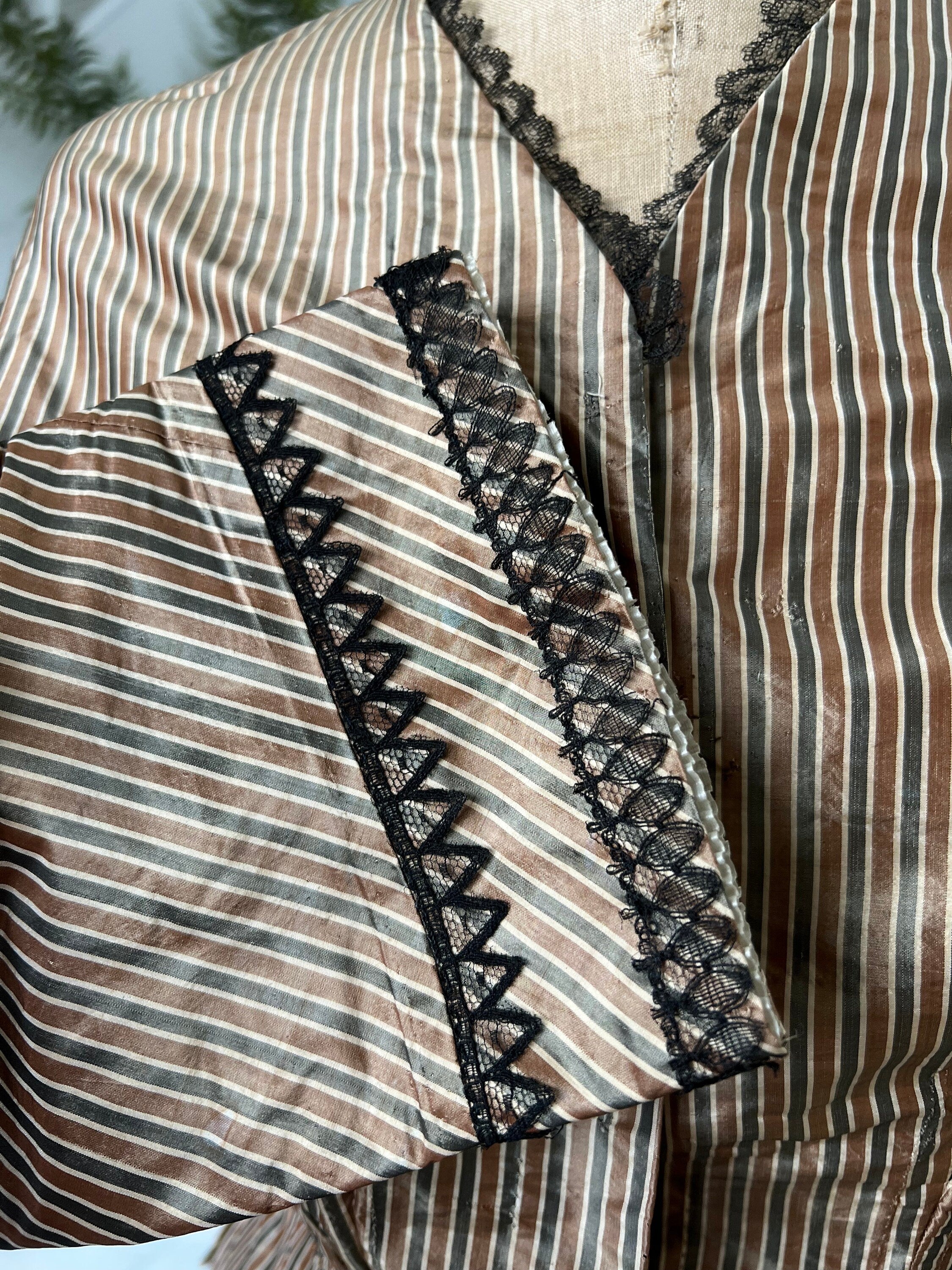 1850s silk bodice blouse in golden bronze  stripes