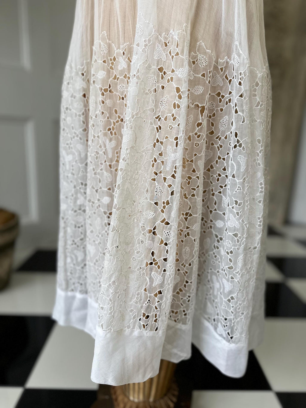 1940s white organdie cutout lace dress