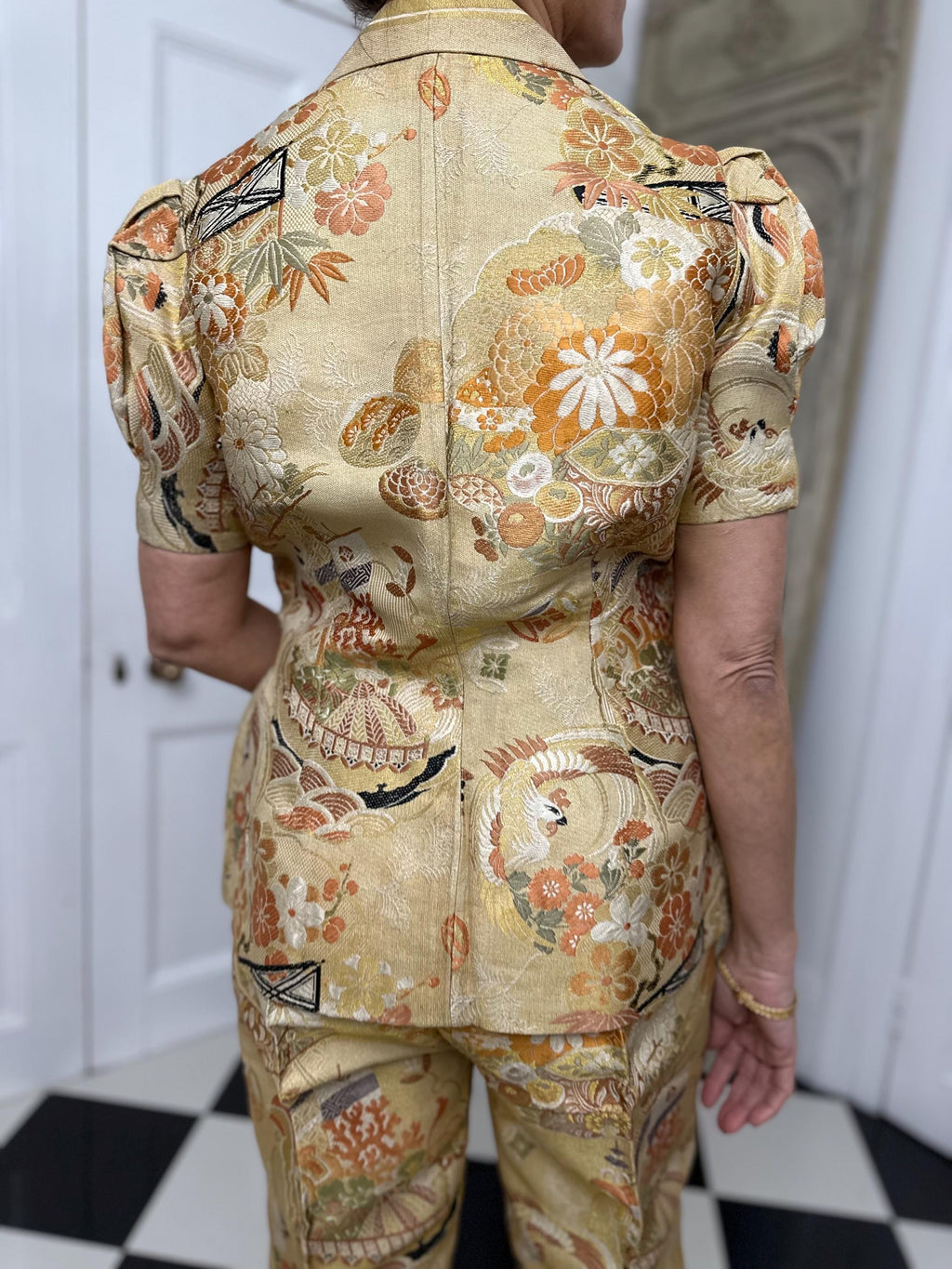 1950 jacket and trousers in gold brocade Chinese embroidery suite