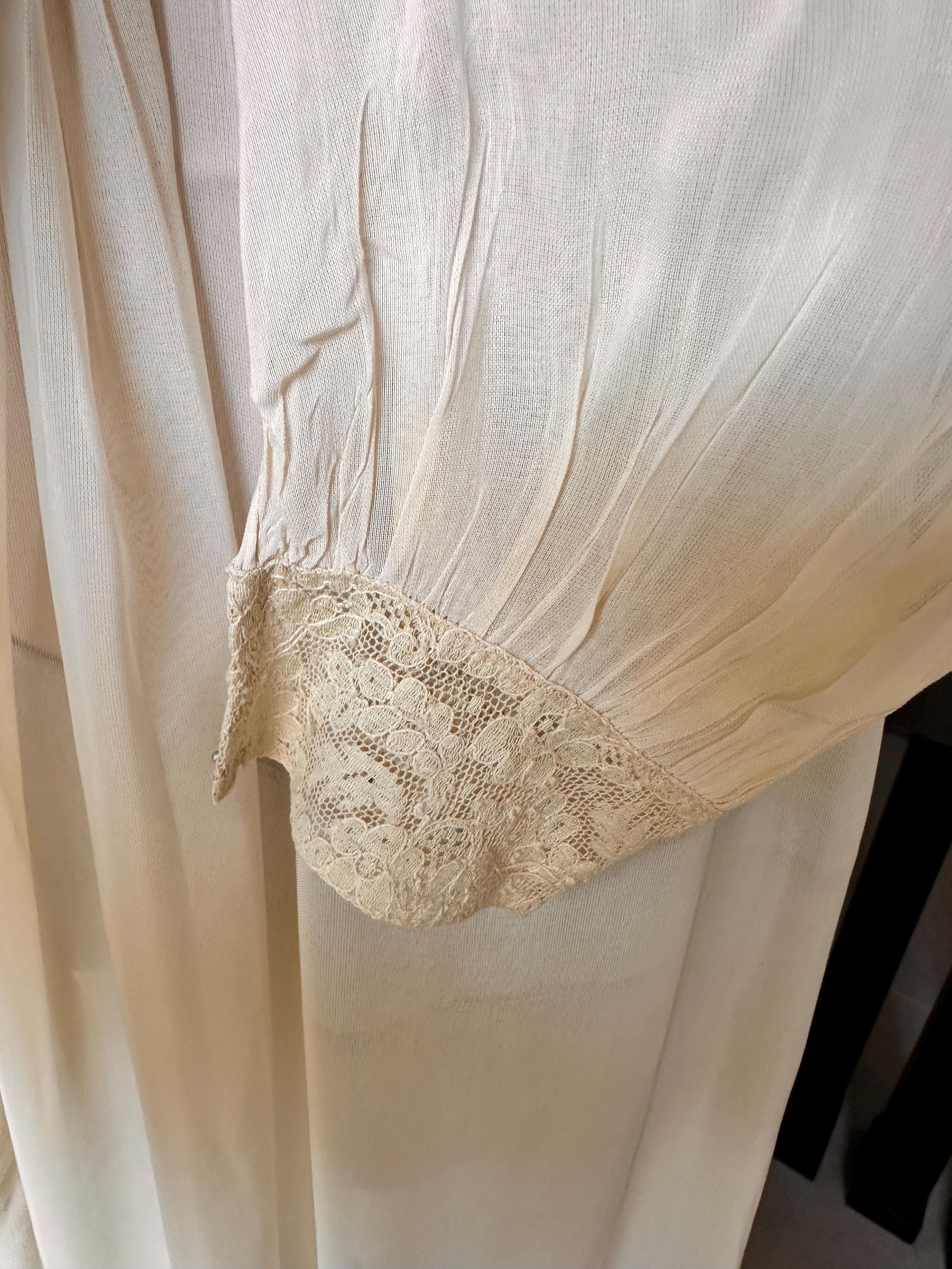 Vintage Forty Winks Ivory Lace Peignoir 1940s  Sheer Bridal Nightgown