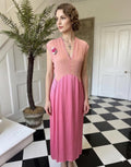 1940s silk satin and chiffon hot pink hand embroidered slip dress