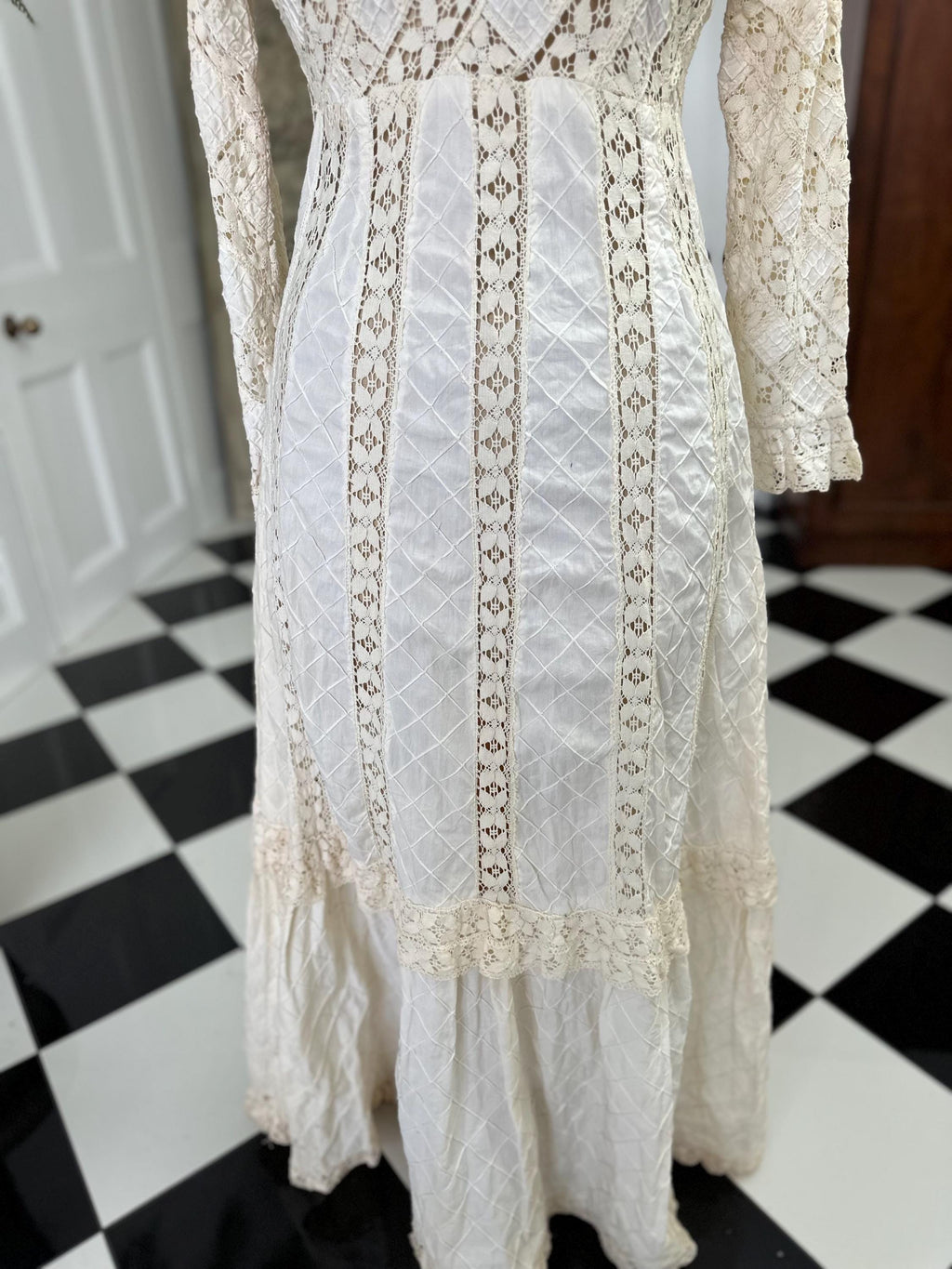 1970 cotton and lace maxi dress with long sleeves