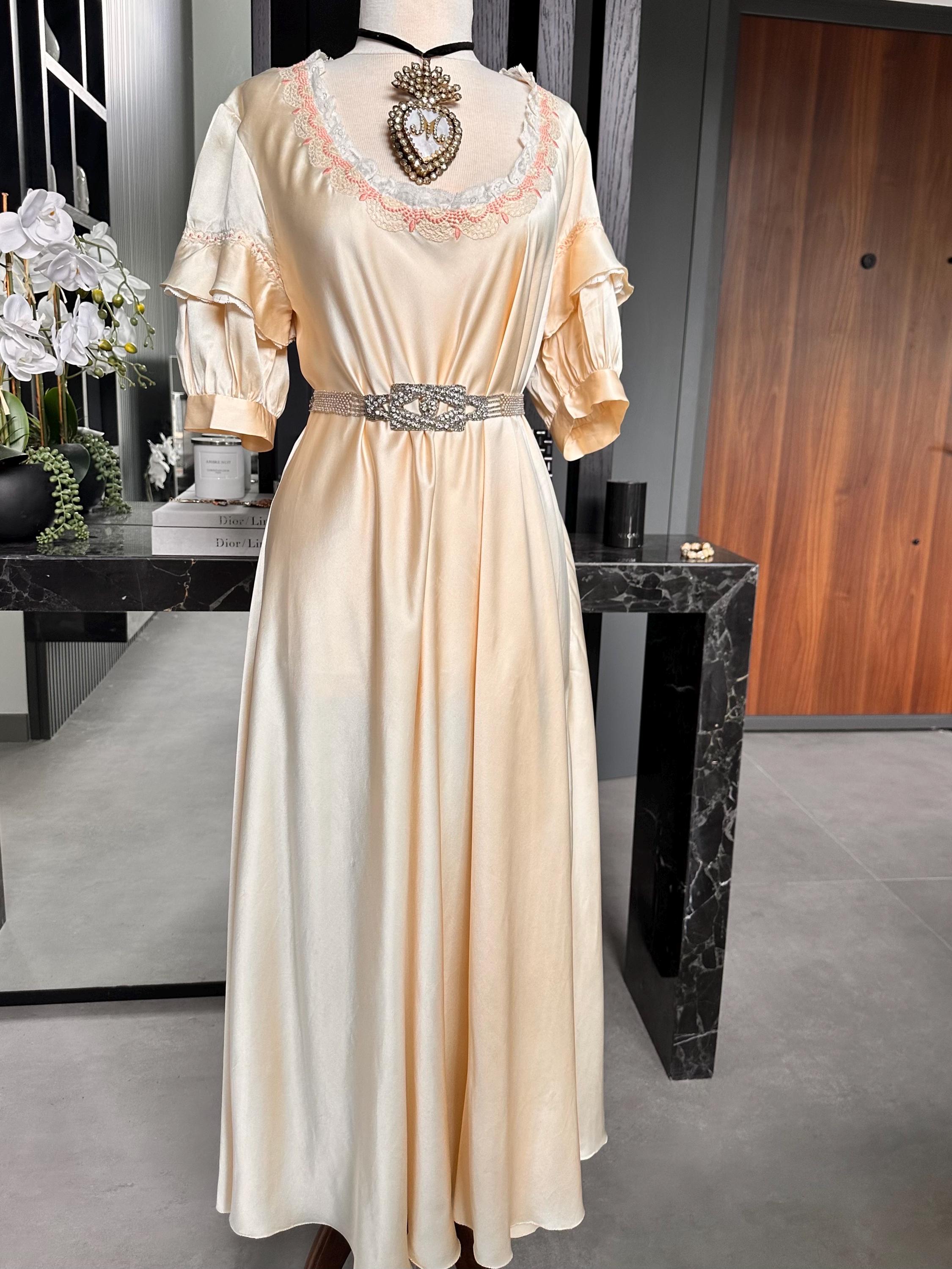 Antique  Green  Silk slip dress 1920s Old Hollywood Glamour