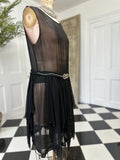 1920s Black sheer dress with diamond waistline details