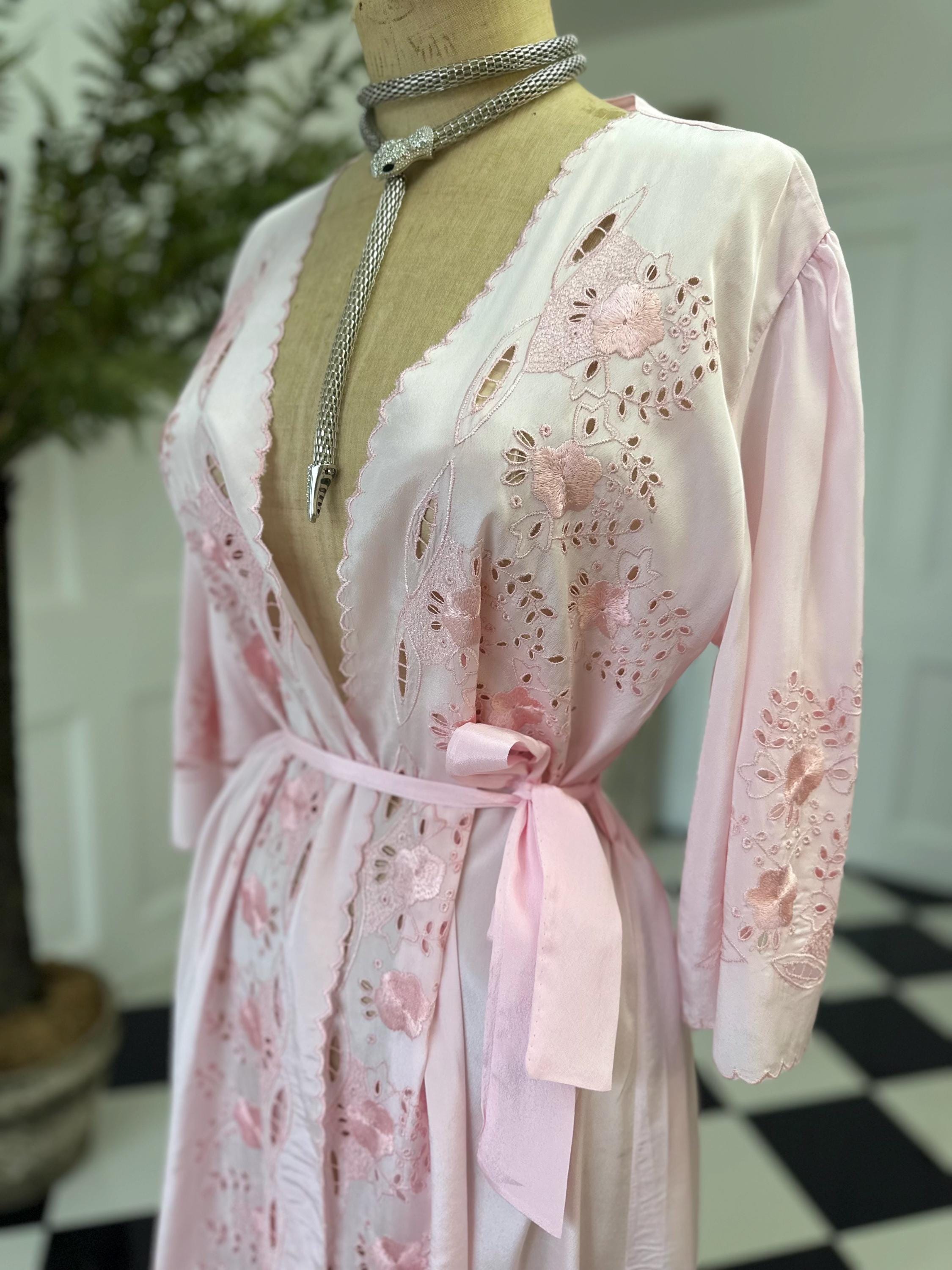 1970s Candy floss pink nightgown with embroidery
