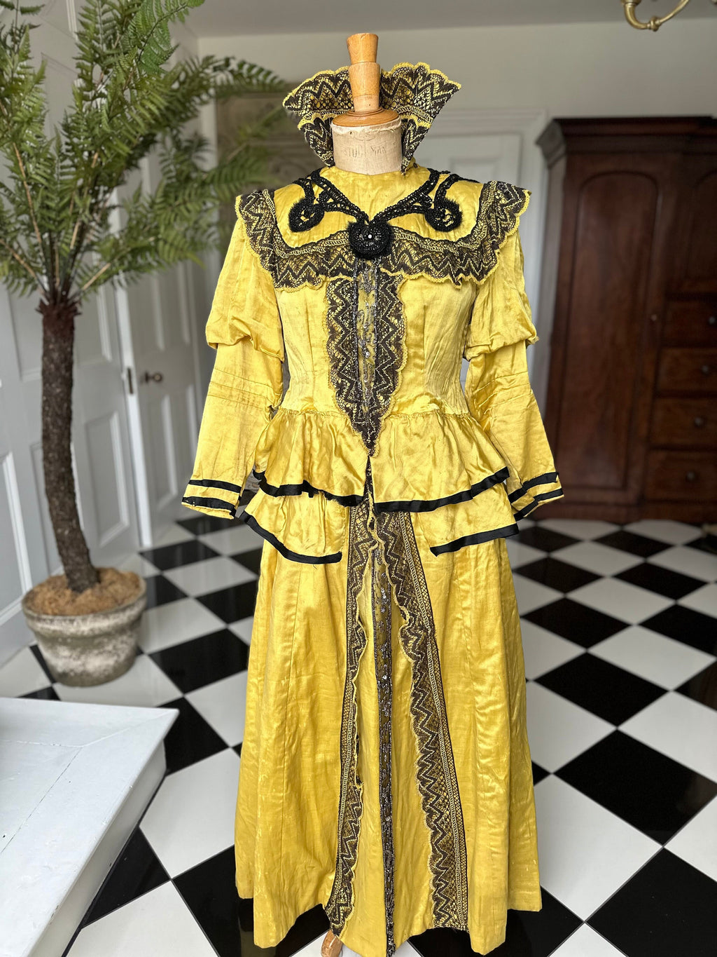 Yellow and black lace Victorian theatre  costume