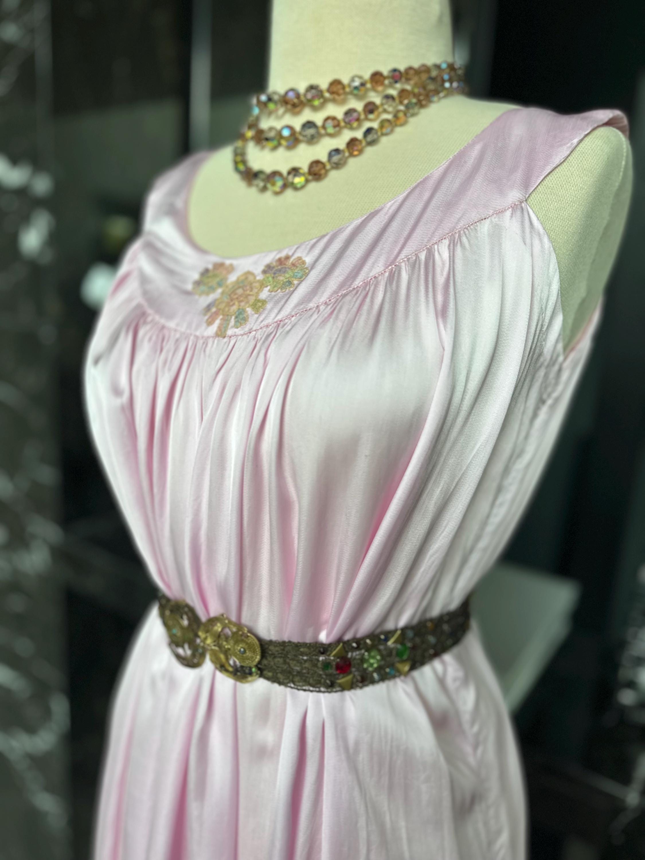 Vintage pink  liquid satin slip dress – Off-Shoulder Gown