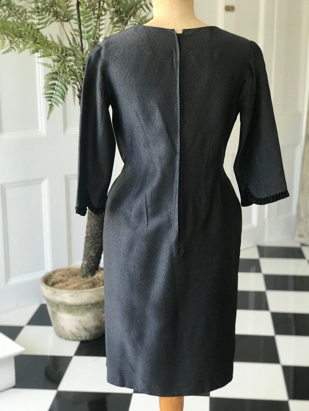 1950s Grey lame wiggle sheath dress