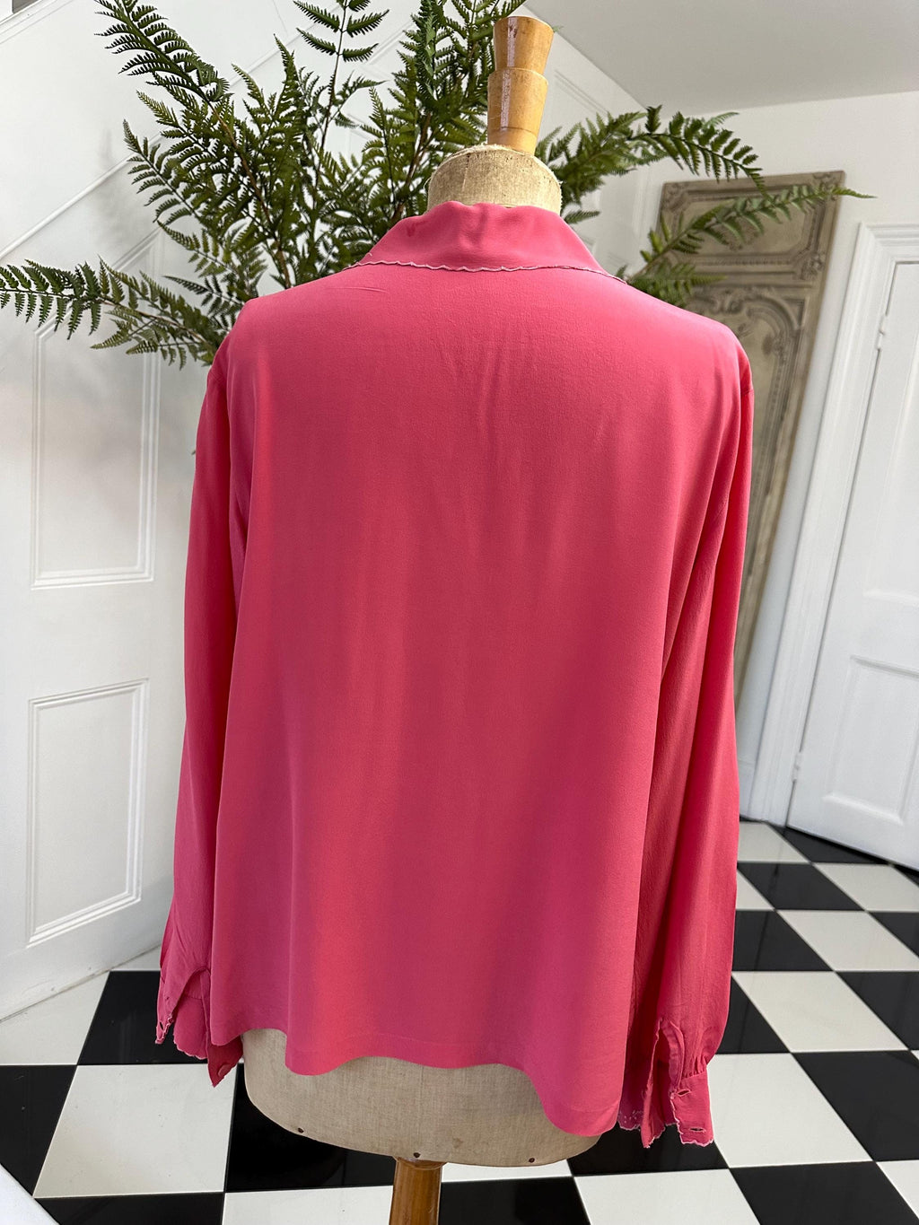 Vintage rose pink hand embroidery long sleeve blouse  large Uk 14 to Uk 16