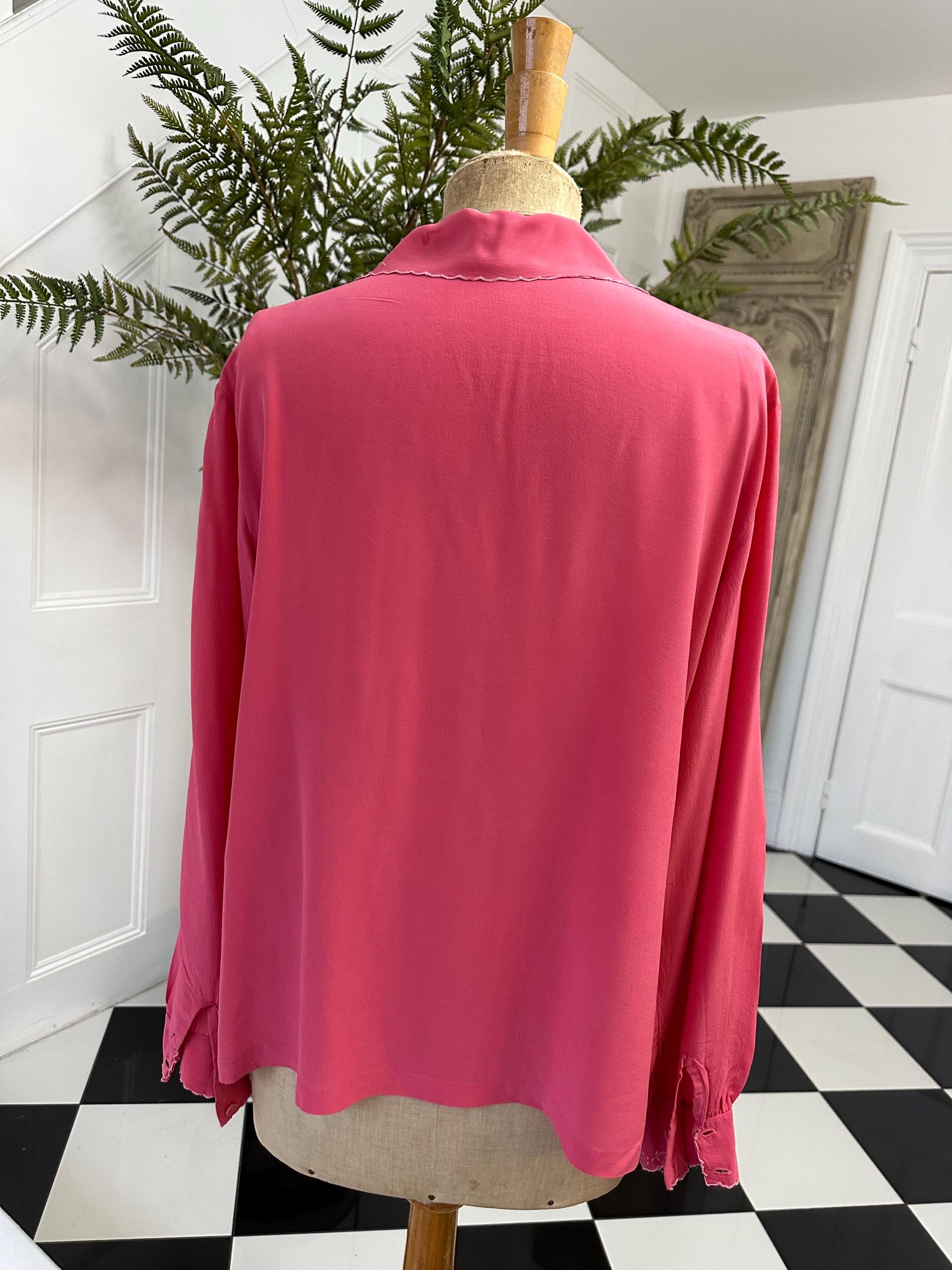 Vintage rose pink hand embroidery long sleeve blouse  large Uk 14 to Uk 16